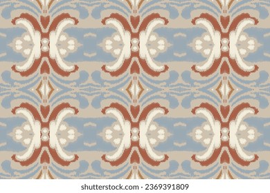 Ikat Seamless Pattern Embroidery Background. Ikat Damask Geometric Ethnic Oriental Pattern traditional.aztec Style Abstract Vector design for Texture,fabric,clothing,wrapping,sarong.