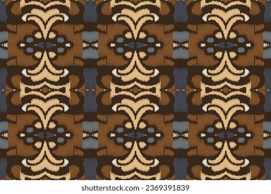 Ikat Seamless Pattern Embroidery Background. Ikat Damask Geometric Ethnic Oriental Pattern traditional.aztec Style Abstract Vector design for Texture,fabric,clothing,wrapping,sarong.