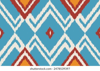 Ikat Seamless Pattern Embroidery Background. Ikat Texture Geometric Ethnic Oriental Pattern traditional.aztec Style Abstract Vector design for Texture,fabric,clothing,wrapping,sarong.