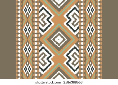 Ikat Seamless Pattern Embroidery Background. Ikat Damask Geometric Ethnic Oriental Pattern traditional.aztec Style Abstract Vector design for Texture,fabric,clothing,wrapping,sarong.