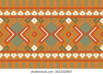 Ikat Seamless Pattern Embroidery Background. Ikat Design Geometric Ethnic Oriental Pattern Traditional. Ikat Aztec Style Abstract Design for Print Texture,fabric,saree,sari,carpet.