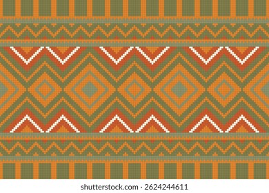 Ikat Seamless Pattern Embroidery Background. Ikat Floral Geometric Ethnic Oriental Pattern traditional.aztec Style Abstract Vector illustration.design for Texture,fabric,clothing,wrapping,sarong.