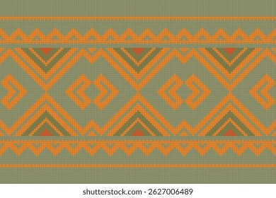 Ikat Seamless Pattern Embroidery Background. Ikat Diamond Geometric Ethnic Oriental Pattern traditional.aztec Style Abstract Vector design for Texture,fabric,clothing,wrapping,sarong.