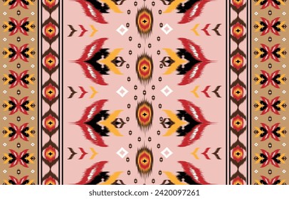 Ikat seamless pattern embroidery on earth tone background.geometric ikat ethnic oriental pattern traditional. Design for ethnic, batik, textiles, home decor, and graphic design.
