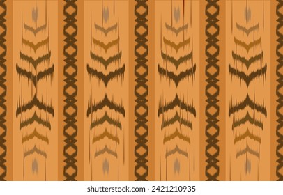 Ikat seamless pattern embroidery on brown background. Geometric ikat ethnic oriental pattern traditional. Design for ethnic, batik, textiles, home decor, and graphic design.