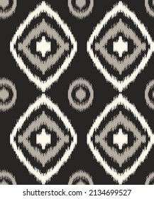 Patrón sin fisuras de IKAT. Impresión de vectores abstractos étnicos para tela, papel pintado, papel envolvente. Ornamento tradicional, ilustración moderna