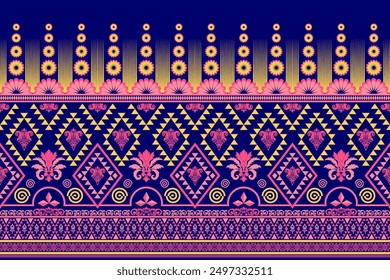 Ikat seamless pattern. Ethnic pattern art. Yellow, Pink, Blue, Green. Design for background, wallpaper, vector illustration, fabric, clothing, carpet, textile, batik, embroidery.