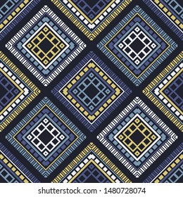 Ikat seamless pattern. Ethnic fabric vector. Vector geometric background. Can be used for social media, posters, print, ads designs.