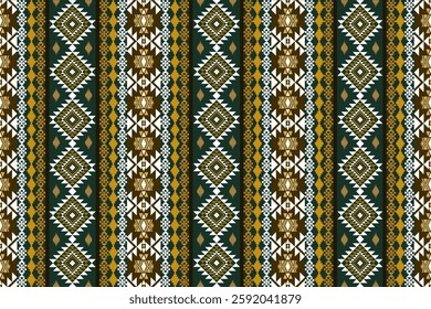   Ikat seamless pattern. Ethnic South Western decor style. Ikat Boho geometric ornament. Vector seamless pattern. Mexican blanket, rug. Woven carpet