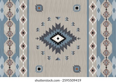 Ikat seamless pattern. Ethnic South Western decor style. Ikat Boho geometric ornament. Vector seamless pattern. Mexican blanket, rug. Woven carpet