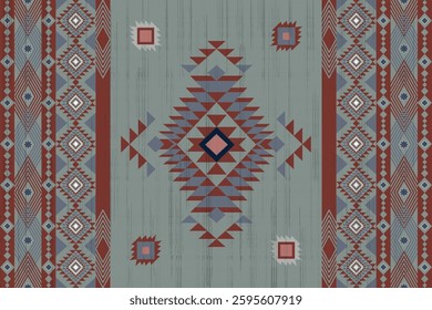   Ikat seamless pattern. Ethnic South Western decor style. Ikat Boho geometric ornament. Vector seamless pattern. Mexican blanket, rug. Woven carpet