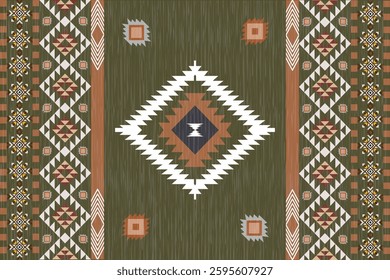   Ikat seamless pattern. Ethnic South Western decor style. Ikat Boho geometric ornament. Vector seamless pattern. Mexican blanket, rug. Woven carpet