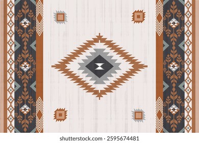   Ikat seamless pattern. Ethnic South Western decor style. Ikat Boho geometric ornament. Vector seamless pattern. Mexican blanket, rug. Woven carpet