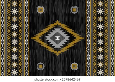 Ikat seamless pattern. Ethnic South Western decor style. Ikat Boho geometric ornament. Vector seamless pattern. Mexican blanket, rug. Woven carpet