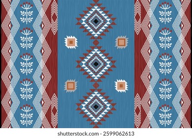 Ikat seamless pattern. Ethnic South Western decor style. Ikat Boho geometric ornament. Vector seamless pattern. Mexican blanket, rug. Woven carpet