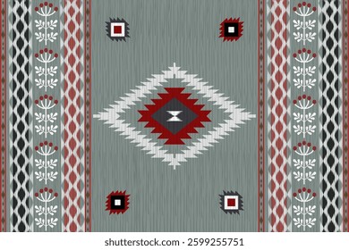        Ikat seamless pattern. Ethnic South Western decor style. Ikat Boho geometric ornament. Vector seamless pattern. Mexican blanket, rug. Woven carpet
