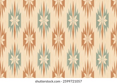        Ikat seamless pattern. Ethnic South Western decor style. Ikat Boho geometric ornament. Vector seamless pattern. Mexican blanket, rug. Woven carpet