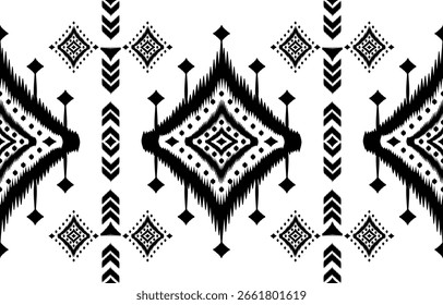 Ikat seamless pattern ethnic tribal Aztec geometric Navajo Native American fabric black and white design vector for textile print	