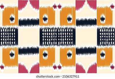 Ikat seamless pattern. Fancy textile design. Design for carpet, wallpaper, clothing, wrapping, fabric, cover, textile
