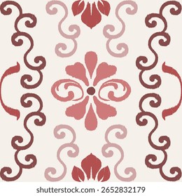 Ikat seamless pattern of flower and spiral line for clothing, curtain, carpet, wallpapers, textile, wrapping. 