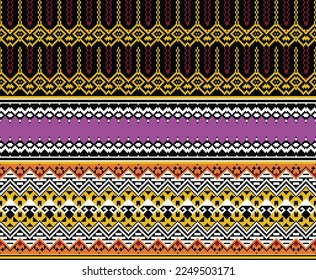 Ikat seamless pattern folk Motif embroidery, Pixel Mexican style Ethnic Textile Motif ikat seamless pattern digital vector design for Print saree sari Kurti Borneo Fabric border vector background
