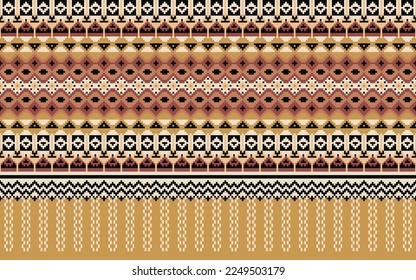 Ikat seamless pattern folk Motif embroidery line ornament, Pixel Mexican style Ethnic Textile Motif ikat seamless pattern digital vector design for Print saree sari Kurti Borneo Fabric border