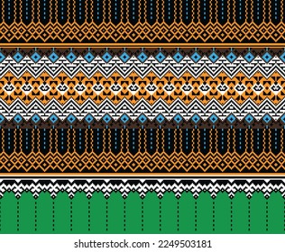 Ikat seamless pattern folk Motif embroidery background, Pixel Mexican style Ethnic Textile Motif ikat seamless pattern digital vector design for Print saree sari Kurti order vector background