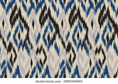 Patrón sin costuras Ikat, diseño geométrico, motivo étnico hecho a mano, Ikat étnico tribal, colores boho Fondo de pantalla sin costuras. Ikat étnico abstracto de fondo art.Illustration para tarjetas de felicitación, impresión