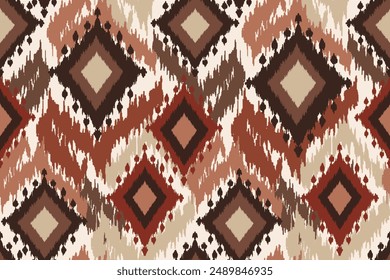 Ikat nahtloses Muster, geometrisches Design, Motiv ethnisch handgefertigt, Ikat ethnisch Stamm, Boho Farben nahtloser Bildschirmhintergrund. Ethnische Ikat abstrakte Hintergrund Kunst.Illustration für Grußkarten, Drucken