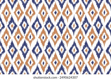 Ikat seamless pattern, geometric design, motif ethnic handmade, Ikat ethnic tribal, boho colors seamless wallpaper. Ethnic Ikat abstract background art, greeting cards, printing products 