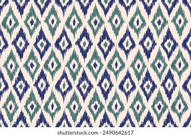 Ikat nahtloses Muster, geometrisches Design, Motiv ethnisch handgefertigt, Ikat ethnisch Stamm, Boho Farben nahtloser Bildschirmhintergrund. Ethnische Ikat abstrakte Hintergrundkunst, Grußkarten, Druckprodukte