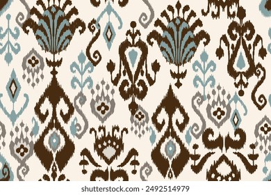 Ikat nahtloses Muster, geometrisches Design, Motiv ethnisch handgefertigt, Ikat ethnisch Stamm, Boho Farben nahtloser Bildschirmhintergrund. Ethnische Ikat abstrakte Hintergrundkunst, Grußkarten, Druckprodukte