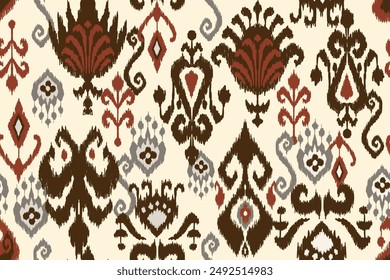 Ikat seamless pattern, geometric design, motif ethnic handmade, Ikat ethnic tribal, boho colors seamless wallpaper. Ethnic Ikat abstract background art, greeting cards, printing products