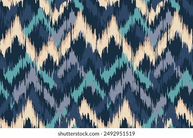 Ikat seamless pattern, geometric design, motif ethnic handmade, Ikat ethnic tribal, boho colors seamless wallpaper. Ethnic Ikat abstract background art, greeting cards, printing products