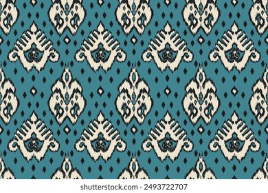 Ikat seamless pattern, geometric design, motif ethnic handmade, Ikat ethnic tribal, boho colors seamless wallpaper. Ethnic Ikat abstract background art, greeting cards, printing products