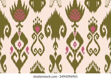 Ikat seamless pattern, geometric design, motif ethnic handmade, Ikat ethnic tribal, boho colors seamless wallpaper. Ethnic Ikat abstract background art.Illustration for greeting cards, printing