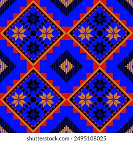 Ikat seamless pattern, geometric design, motif ethnic handmade, Ikat ethnic tribal, boho colors seamless wallpaper. Ethnic Ikat abstract background art, greeting cards, printing products