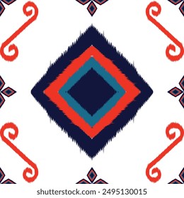 Ikat seamless pattern, geometric design, motif ethnic handmade, Ikat ethnic tribal, boho colors seamless wallpaper. Ethnic Ikat abstract background art, greeting cards, printing products