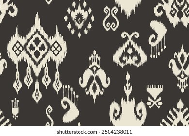 Ikat seamless pattern, geometric design, motif ethnic handmade, Ikat ethnic tribal, boho colors seamless wallpaper. Ethnic Ikat abstract background art, greeting cards, printing products