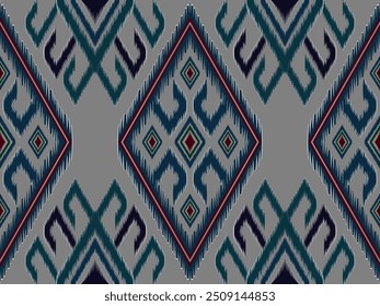 Ikat seamless pattern, geometric design, motif ethnic handmade, Ikat ethnic tribal, boho colors seamless wallpaper. Ethnic Ikat abstract background art, greeting cards, printing products
