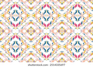 Ikat seamless pattern, geometric design, motif ethnic handmade, Ikat ethnic tribal, boho colors seamless."This content was created using vector drawing tools and software, not generated by AI