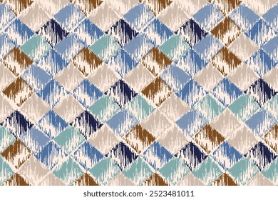 Ikat padrão sem emenda, design geométrico, motivo étnico artesanal, Ikat étnico tribal, boho cores papel de parede sem emenda. Etnia Ikat abstrato fundo art.Illustration para cartões de saudação, impressão