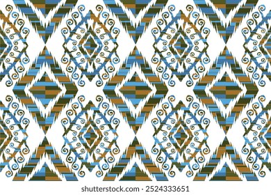 Ikat seamless pattern, geometric design, motif ethnic handmade, Ikat ethnic tribal, boho colors seamless."This content was created using vector drawing tools and software, not generated by AI"