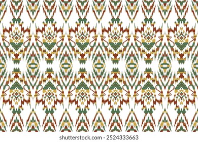 Ikat seamless pattern, geometric design, motif ethnic handmade, Ikat ethnic tribal, boho colors seamless."This content was created using vector drawing tools and software, not generated by AI"