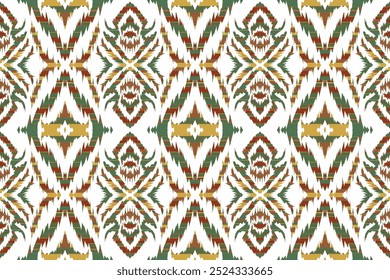 Ikat padrão contínuo, design geométrico, motivo étnico artesanal, Ikat étnico tribal, boho cores perfeita."Este conteúdo foi criado usando ferramentas de desenho vetorial e software, não gerado pela AI"