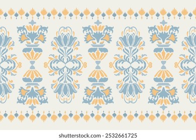 Ikat seamless pattern, geometric design, motif ethnic handmade, Ikat ethnic tribal, boho colors seamless wallpaper. Ethnic Ikat abstract background art, greeting cards, printing products