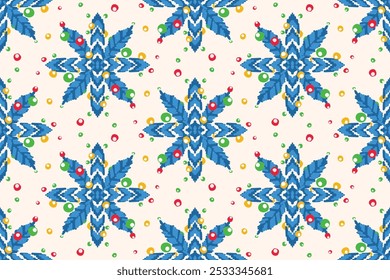 Ikat seamless pattern, geometric design, motif ethnic handmade, Ikat ethnic tribal, boho colors seamless wallpaper. Ethnic Ikat abstract background art, greeting cards, printing goods.