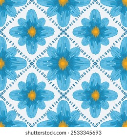 Ikat seamless pattern, geometric design, motif ethnic handmade, Ikat ethnic tribal, boho colors seamless wallpaper. Ethnic Ikat abstract background art, greeting cards, printing goods.