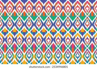 Ikat motif harmonieux, design géométrique, motif ethnique fait à la main, Ikat ethnique tribal, couleurs boho harmonieux