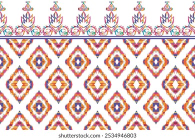 Ikat seamless pattern, geometric design, motif ethnic handmade, Ikat ethnic tribal, boho colors seamless"This content was created using vector drawing tools and software, not generated by AI"